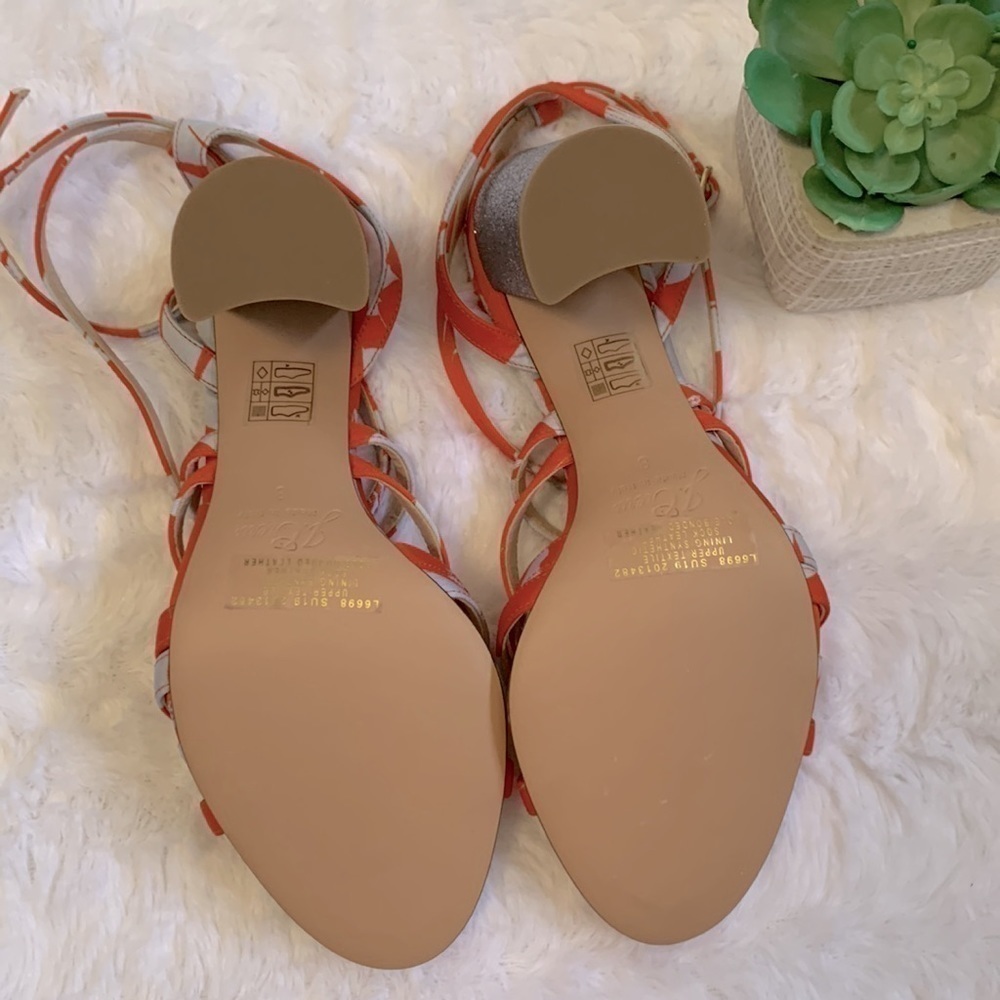 J. Crew Stella In orange and blue Ratti Falling Leaves glitter strappy heels - Picture 7 of 7